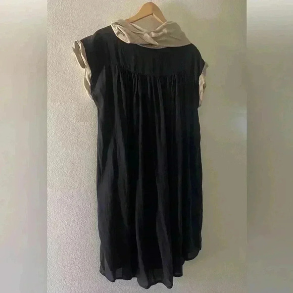Luukaa Lightly Sheer High Low Tunic Dress Contrast High Collar Sleeve Black 6 - Picture 6 of 10